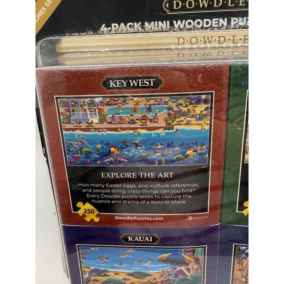 Dowdle Set 4-Pack Beaches of Mini Wooden Puzzles & Tray New And Sealed - Picture 2 of 13